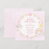 Invitation Fille Aquarelle Rainbow Baby Sip Et Voir (Devant / Derrière)