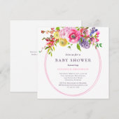 Invitation Fille Aquarelle rose Baby shower Floral (Devant / Derrière)
