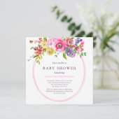 Invitation Fille Aquarelle rose Baby shower Floral (Debout devant)