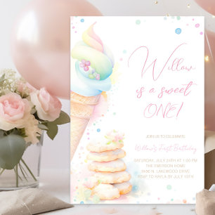 Invitation Fille Aquarelle Sweet un premier anniversaire