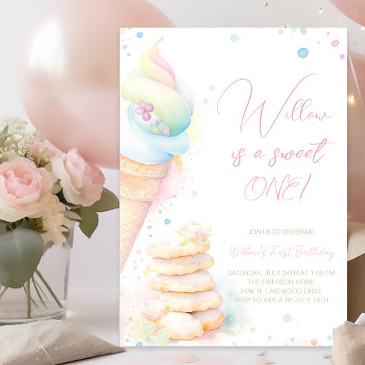 Invitation Fille Aquarelle Sweet un premier anniversaire