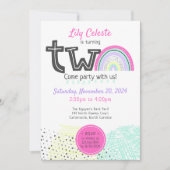 Invitation Fille Arc-en-Ciel Bébé 2e Anniversaire Kawaii Grib (Devant)