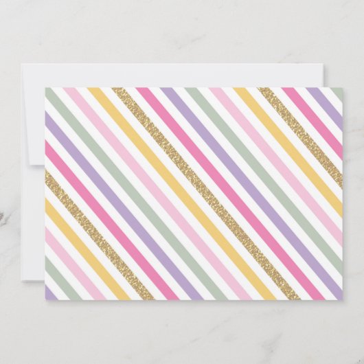 Invitation Fille Arc-en-ciel nuages Confetti Or rose Annivers (Dos)