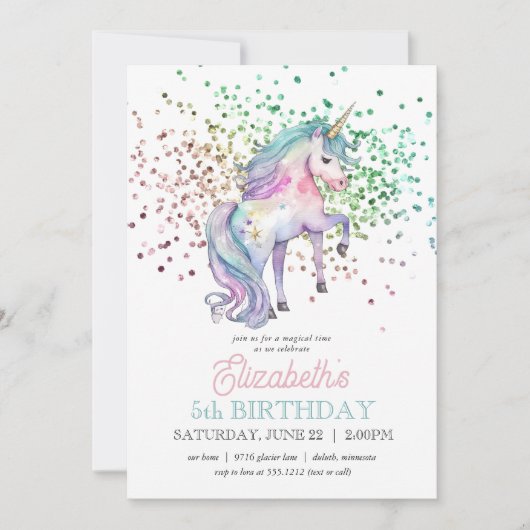 Invitation Fille arc-en-ciel Parties scintillant magique Unic (Devant)