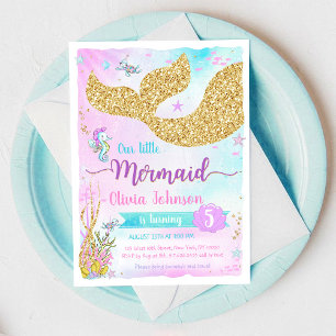 Invitation Fille arc-en-ciel sirène sous la mer Anniversaire