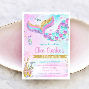 Invitation Fille arc-en-ciel sirène sous la mer Anniversaire