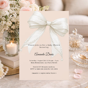 Invitation Fille arc en nacre perles de pêche Baby Shower