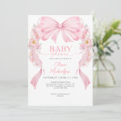 Invitation Fille Arc Floral Ribbon Bow Coquette Baby shower (Debout devant)