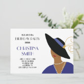 Invitation Fille Art Déco en Casquette noir fête d'anniversai (Debout devant)