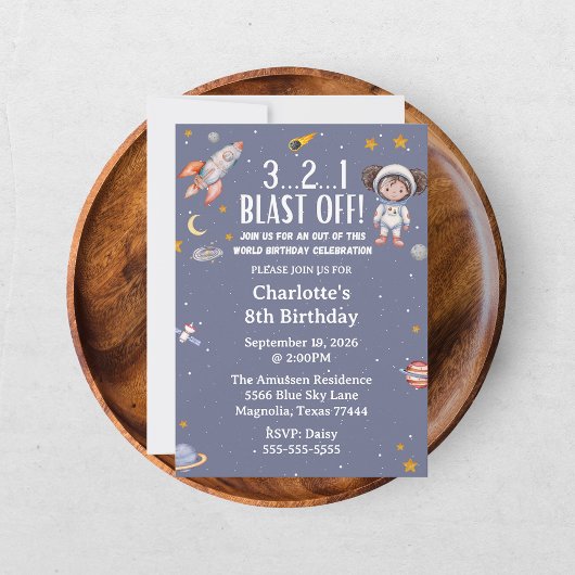 Invitation Fille astronaute espace anniversaire