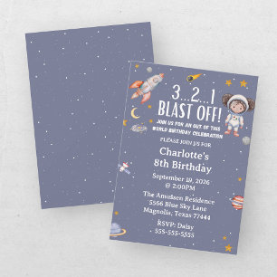 Invitation Fille astronaute espace anniversaire
