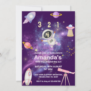 Invitation Fille Astronaute Espace Anniversaire
