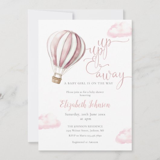 Invitation Fille au ballon rose Code QR Photo Baby Shower (Devant)