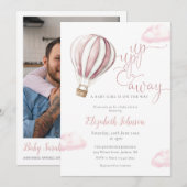 Invitation Fille au ballon rose Code QR Photo Baby Shower (Devant / Derrière)