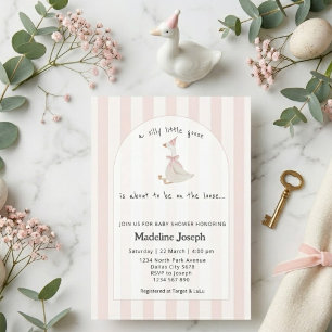 Invitation Fille au canard aquarelle rayures roses Baby Showe
