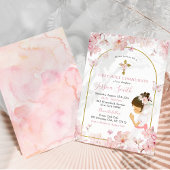Invitation Fille au cerisier rose en fleurs agenouillée premi