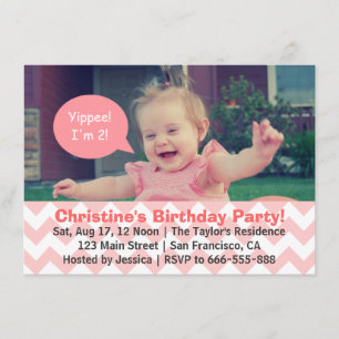Invitation Fille au Chevron Rose Anniversaire, Bulle de Parol