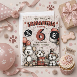 Invitation Fille au Chien Rustique pour son 6ème Anniversaire