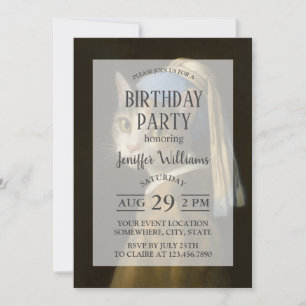 Invitation Fille au collier de perles Chat    