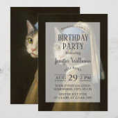 Invitation Fille au collier de perles Chat (Devant / Derrière)