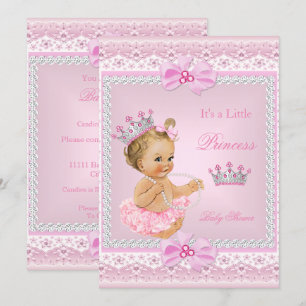 Invitation Fille au diadème Princesse Baby Shower Rose Perles
