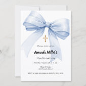 Invitation Fille au nœud bleu clair Confirmation (Devant)