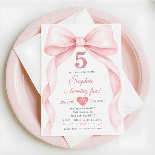Invitation Fille au noeud rose 5ème anniversaire