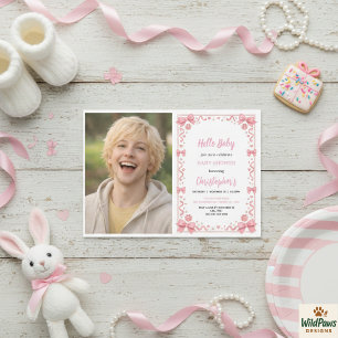 Invitation Fille au Nœud Rose Baby Shower – Photo Adorable et