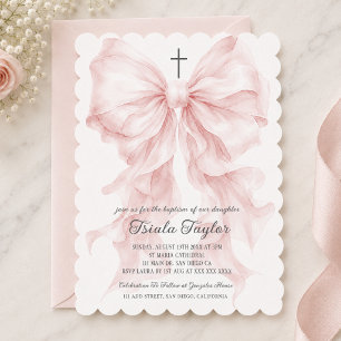 Invitation Fille au nœud rose Baptême