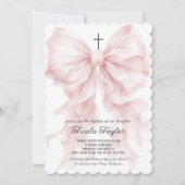 Invitation Fille au nœud rose Baptême (Devant)