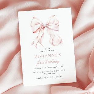 Invitation Fille au Nœud Rose Premier Anniversaire