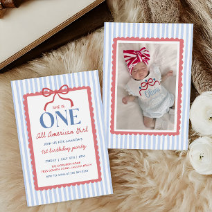 Invitation Fille au nœud tout américain pour la fête du 4 jui