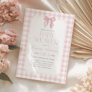 Invitation Fille au ruban à carreaux rose Baby Shower