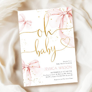 Invitation Fille au Ruban Rose Oh Baby Shower