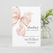 Invitation Fille au Ruban Rose Premier Anniversaire  (Debout devant)