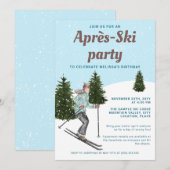 Invitation Fille au ski à l'aquarelle Fête d'anniversaire d'a (Devant / Derrière)