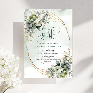 Invitation Fille au Vert de Aquarelle et Or