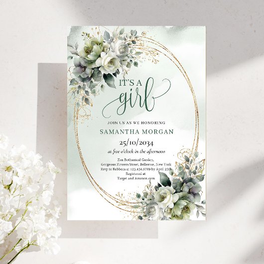 Invitation Fille au Vert de Aquarelle et Or