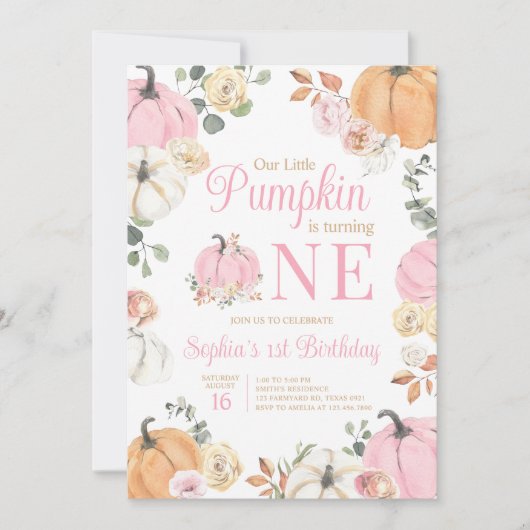 Invitation Fille Automne Citrouille Fête d'anniversaire (Devant)