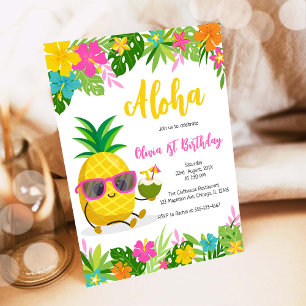 Invitation Fille aux Ananas Anniversaire Aloha Hawaï Été