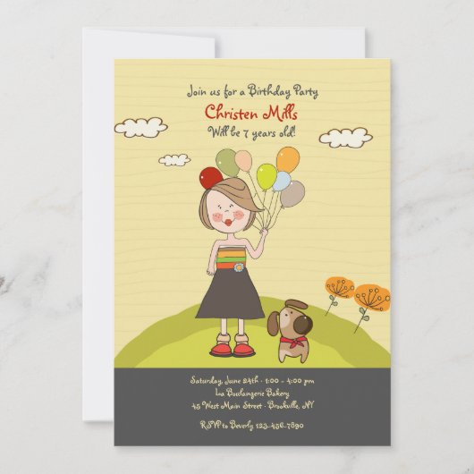 Invitation Fille aux Ballons (Devant)