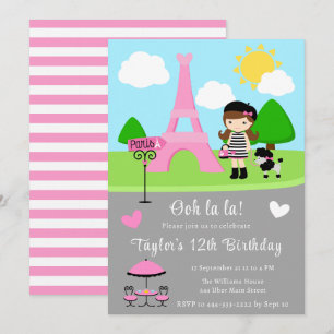 Invitation Fille aux cheveux bruns d'anniversaire à Paris et