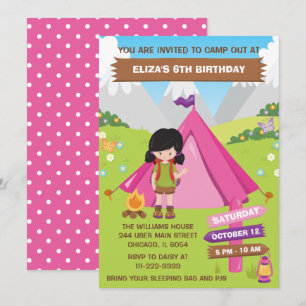 Invitation Fille aux cheveux noirs pour fête d'anniversaire d
