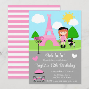 Invitation Fille aux cheveux roux anniversaire Paris et Canic