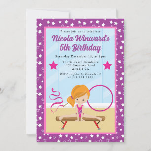 Invitation Fille aux cheveux roux mignonne Gymnaste Annivers