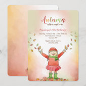 Invitation Fille aux feuilles d'automne (Devant / Derrière)