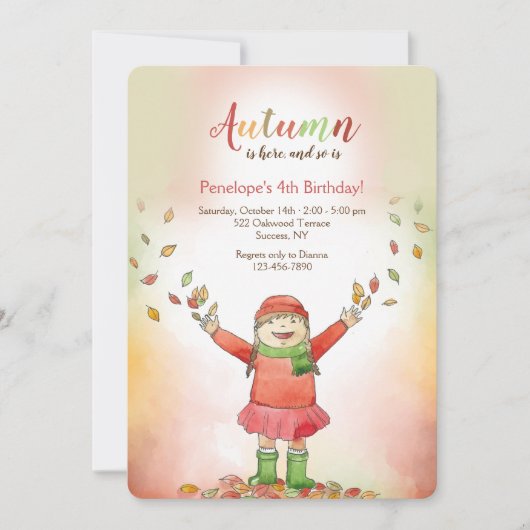 Invitation Fille aux feuilles d'automne (Devant)