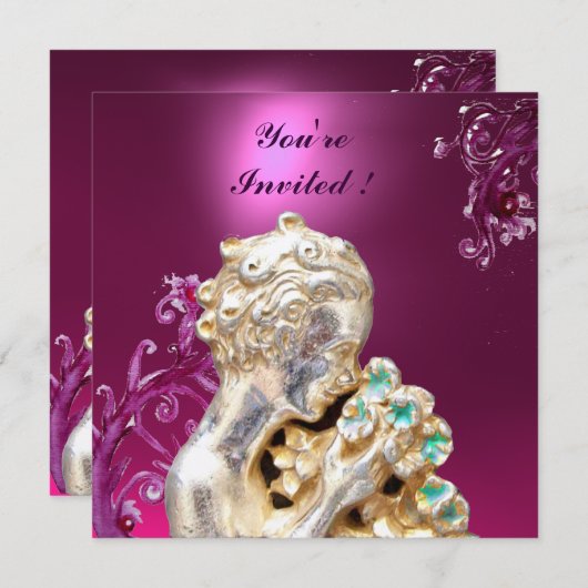 Invitation FILLE AUX FLEURS, Améthyste violet rose (Devant / Derrière)