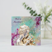 Invitation FILLE AUX FLEURS EN ÉCLATS D'OR, Saphir Bleu (Debout devant)