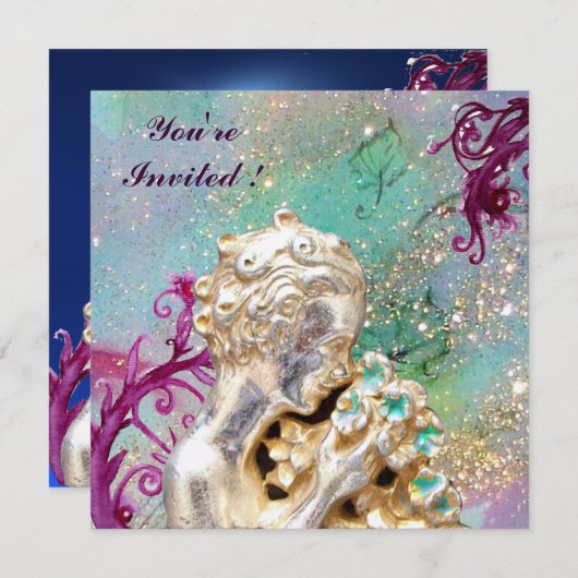 Invitation FILLE AUX FLEURS EN PARKLES D'OR, Saphir Bleu (Devant / Derrière)